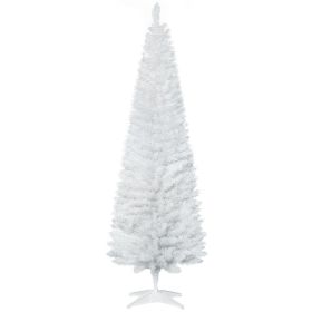 6ft White Christmas Tree, Slim Xmas Tree with Full Appearance, PVC 390 Branch Tips and Metal Stand, Artificial Christmas Tree, White