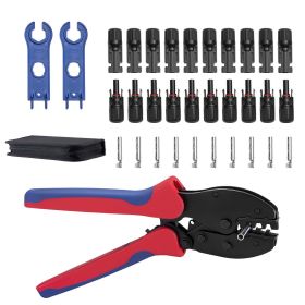 Crimping Tool, 14-10 AWG Ratcheting Solar Connector Crimper Tool Kit, Clear Metric & AWG Markings, with 10 Pairs Solar Connectors