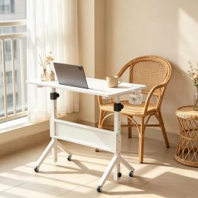 Adjustable Height Mobile Standing Desk Rolling Laptop Desk with Cup Holder And Storage Basket for Home Office