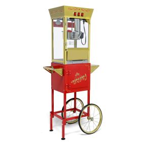 12oz Popcorn Machine Cart, Popcorn Cart with Wheels, Vintage Popcorn Machine with Stainless Steel Kettle
