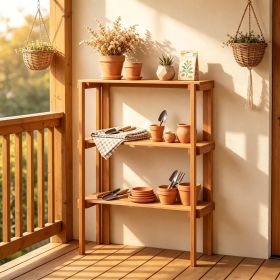 3-Tier Folding Wooden Storage Shelves for Entryway Garden Multi-Purpose Organizer with Natural Wood Finish