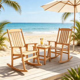 Outdoor Acacia Wood Oversized Rocking Chair High Back And Armrests Comfortable Seating for Patios Decks And Gardens