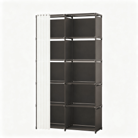 10-Cube Storage Closet Organizer with Curtain, DIY Modular Clothes Wardrobe Cabinet