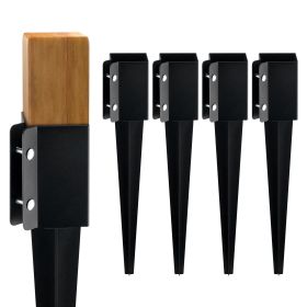 Fence Post Anchor Ground Spike, 4 Pack 24 x 4 x 4 Inches Outer Diameter (Inner Diameter 3.5 x3.5 Inches), Metal Black Powder Coated Post Stake Gr