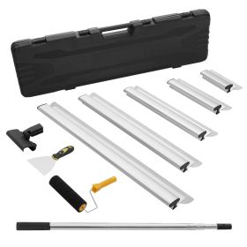 Drywall Skimming Blade Set, 10/16/24/32/40 in Skimming Blades + 34-81.6 in Extension Handle Pole, Stainless Steel Knife Professional Skim Coat To