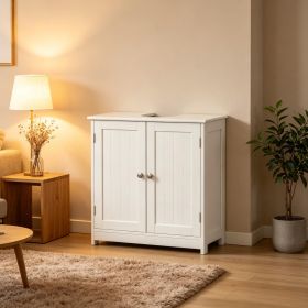 White Bathroom Vanities Sink Cabinet Modern Storage Solution with U-Shape Cut-Out And Adjustable Internal Shelf