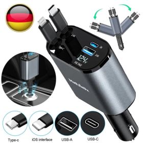 Car USB Cigarette Lighter Fast Charger (120W 4-Port Retractable Cable) (Option: asshown)