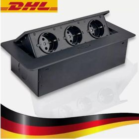 3-Gang USB Pop-Up Power Outlet, Retractable Table Socket, Kitchen Worktop Flush Mount, Black, VDE, EU (Option: ASSHOW)