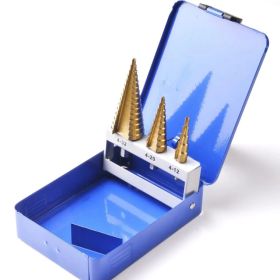Pagoda Drill Bit 3-piece Set, Hexagonal Handle Straight Groove Metric Large 3PC Iron Box (380g) (Option: asshown)