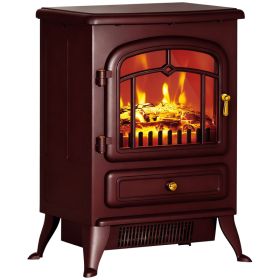 22" Electric Fireplace Heater, Freestanding Fire Place Stove with Realistic LED Flames and Logs, and Overheating Protection, 725W/1450W, Red (Option: Red-450x335x565 mm)