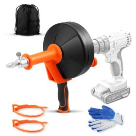 2-in-1 Hand & Electric Power Drum Auger Snake, Heavy-Duty 25FT Drain Cleaner For Sink, Toilet, Shower, Bathtub, Orange (Option: asshown)