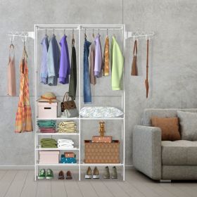 Garment Rack Heavy Duty Metal Shoe Clothing Organizer Shelves Freestanding Multifunctional Clothes Wardrobe (Color: White)